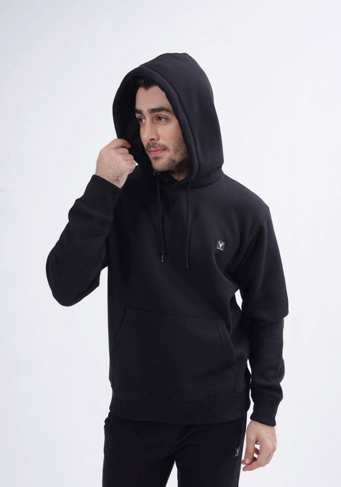 Men's Tracksuit - Pullover Black Hoodie, with Slim Fit Joggers