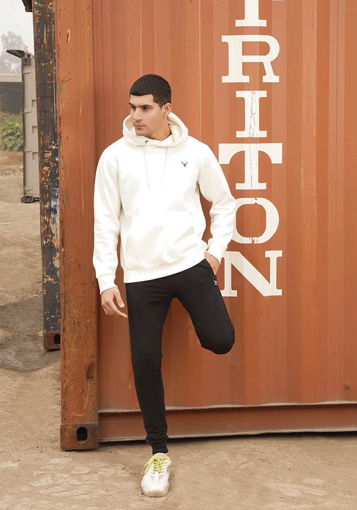 Regular Fit Plain Hoodie - Cream