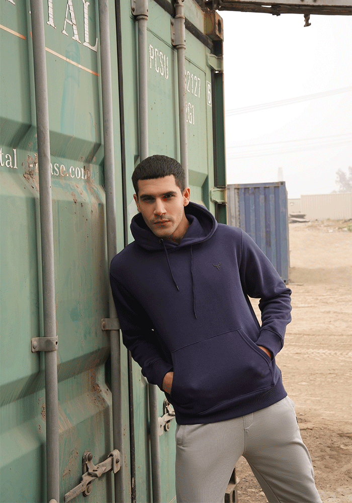 Regular Fit Plain Hoodie - Navy