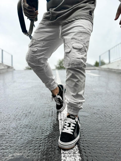 Slim Jogger Cargo Trousers- White CARGO TR3