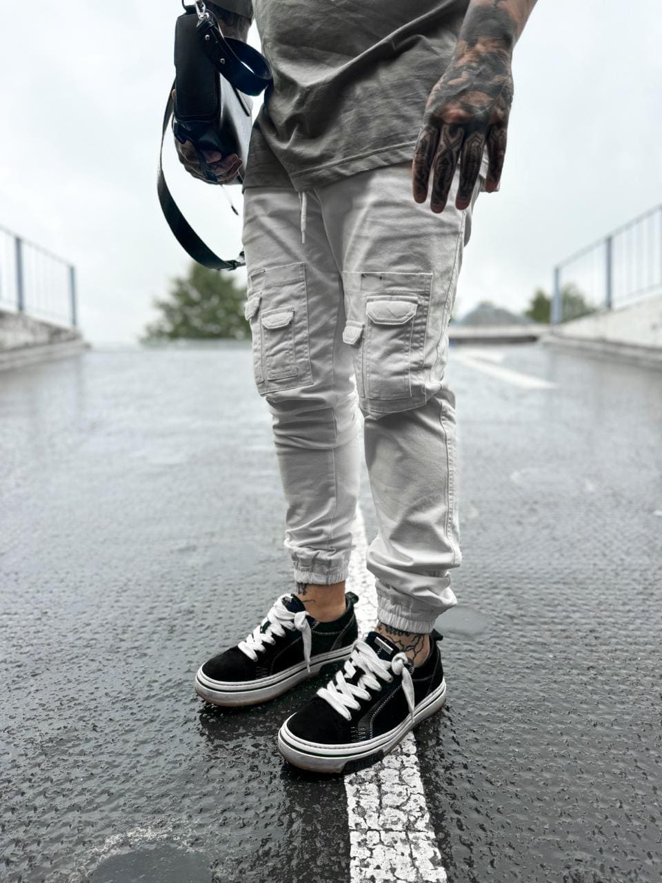 Slim Jogger Cargo Trousers- White CARGO TR3