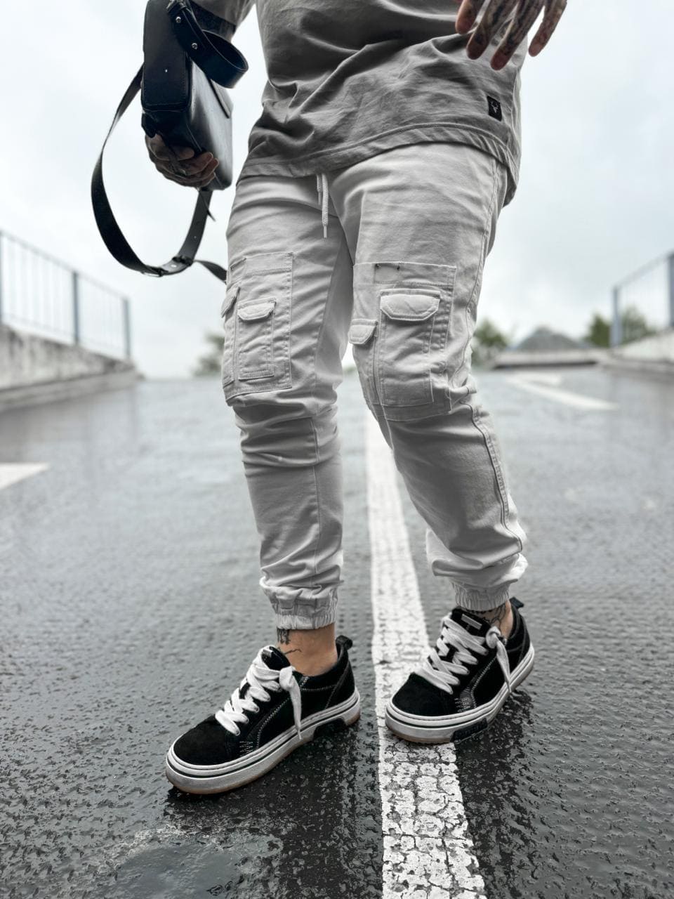 Slim Jogger Cargo Trousers- White CARGO TR3