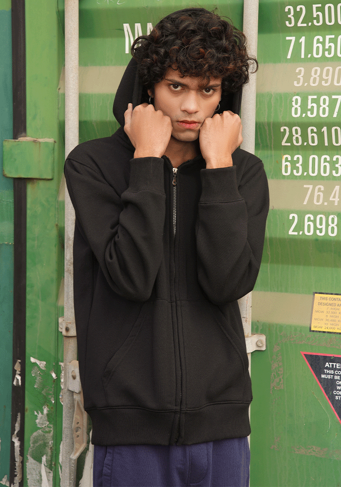 Signature Logo Zipper Hoodie - Black