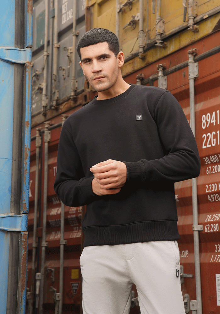 Basic Crew Neck Sweat Shirt - Black