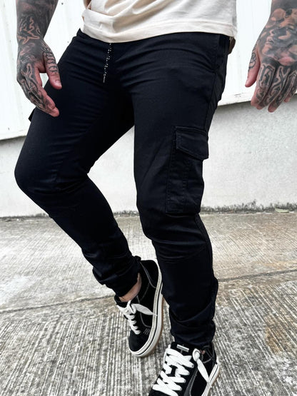 Slim Fit Cargo Trouser-Black