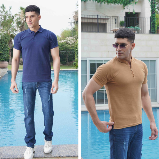 Slim Fit Short Sleeve Polo Shirt - Blue | Slim Fit Short Sleeve Polo Shirt - Pantone Bistre