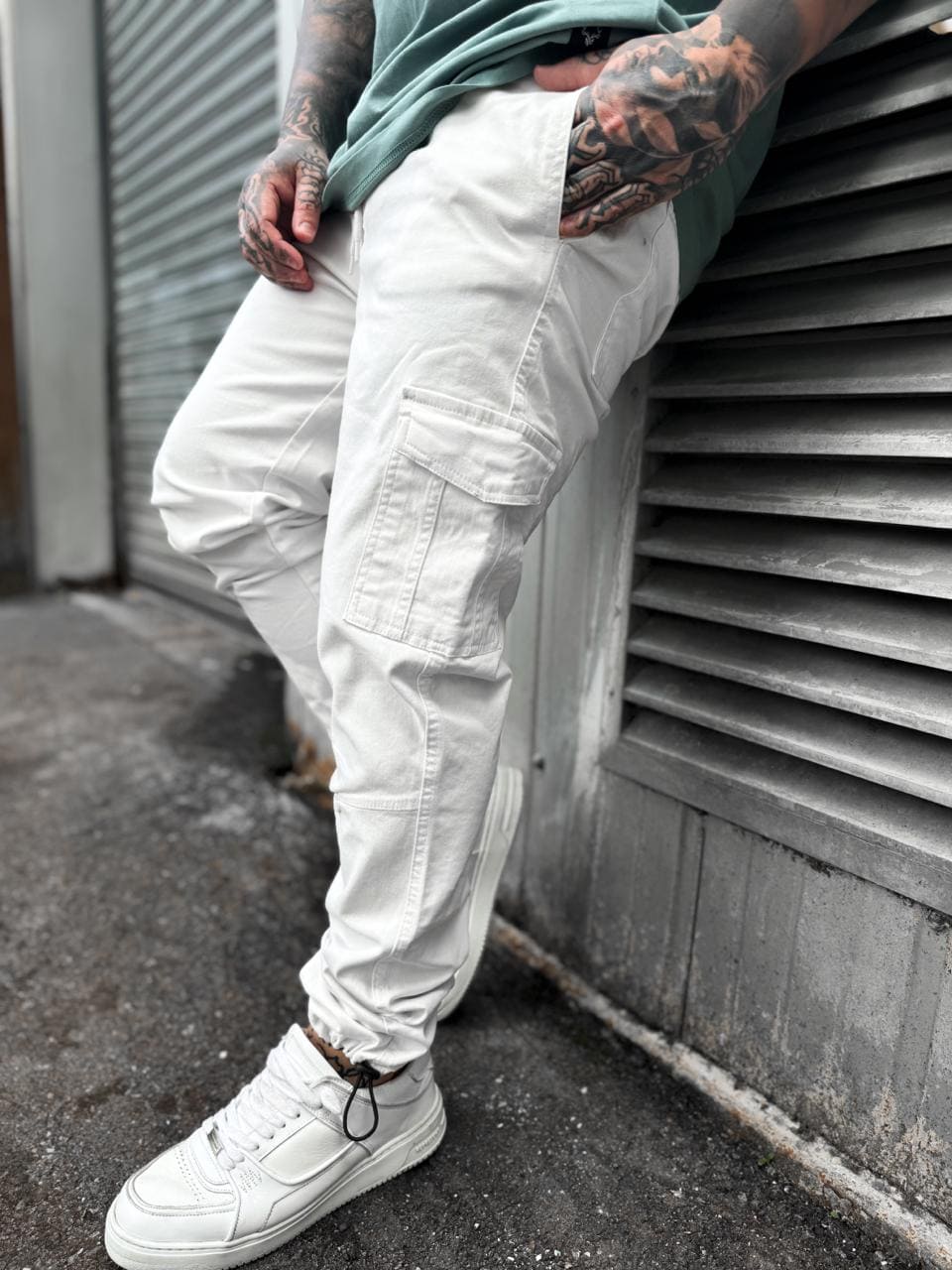 Slim Fit Cargo Trousers- White CARGO