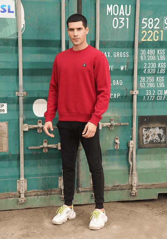 Basic Crew Neck Sweat Shirt - Red