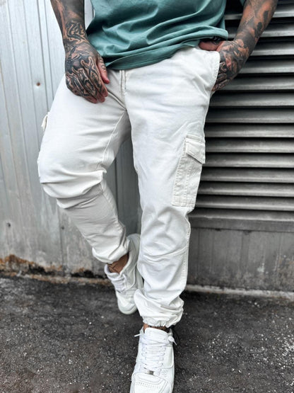 Slim Fit Cargo Trousers- White CARGO