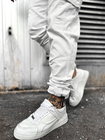 Slim Fit Cargo Trousers- White CARGO