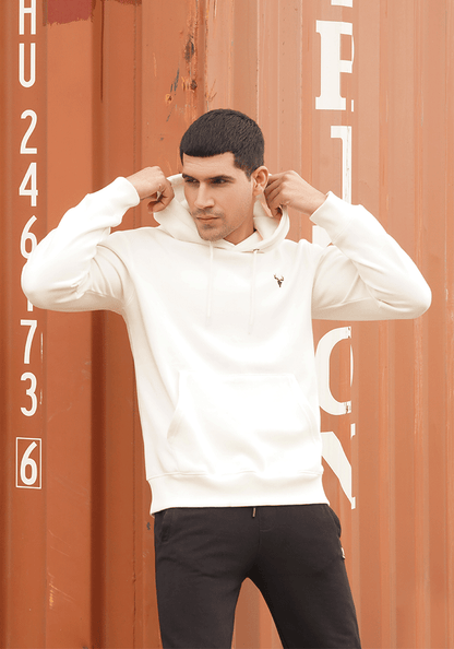 Regular Fit Plain Hoodie - Cream