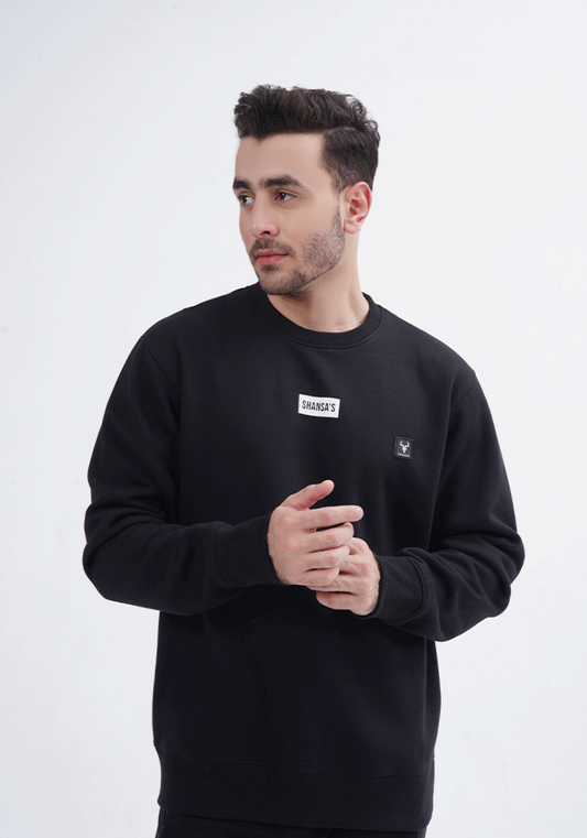 Basic Signature Logo Crew Neck Sweat Shirt - Black