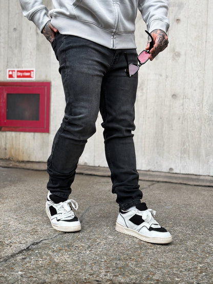 Tapered Fit Mid to Dark Grey Wash Jeans