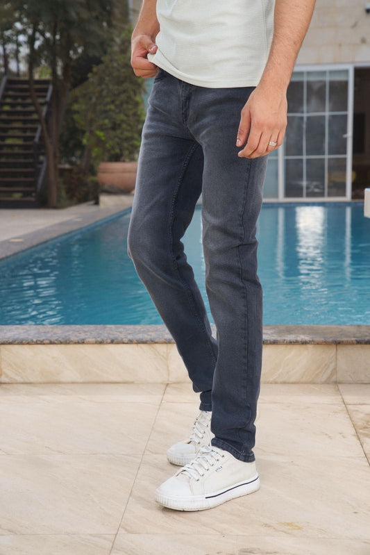 Tapered Fit Mid to Dark Grey Wash Jeans