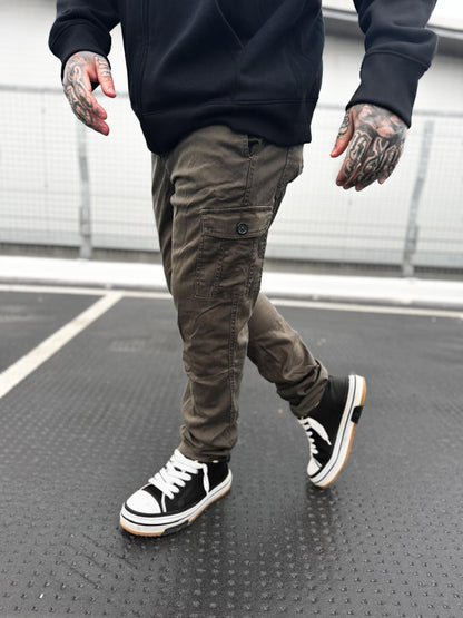 Slim Fit Cargo Trousers- Dark Brown CARGO