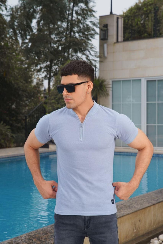 Slim Fit Short Sleeve Polo Shirt - Light Blue