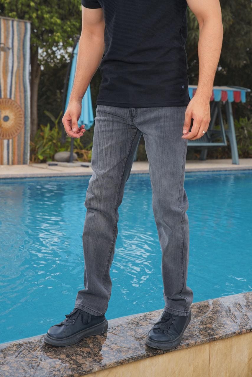 Tapered Fit Minimal Ash Grey Wash Jeans